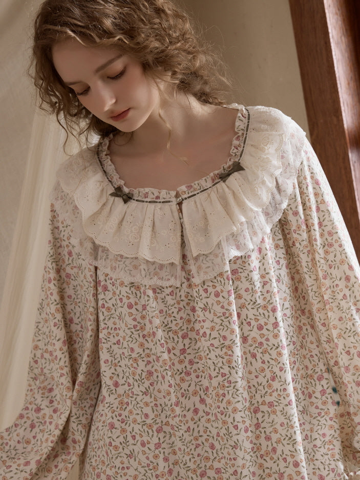 Vintage Floral Lace Collar Pajama Set