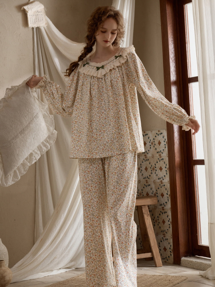 Vintage Floral Ruffle Pajama Set