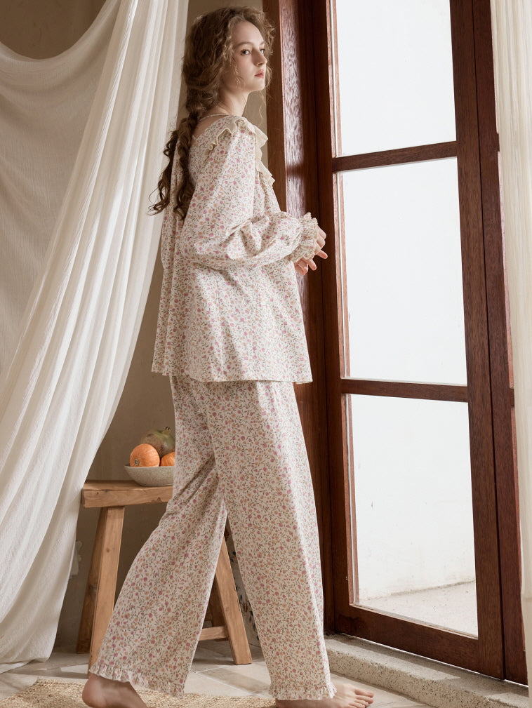 Vintage Floral Ruffle Pajama Set