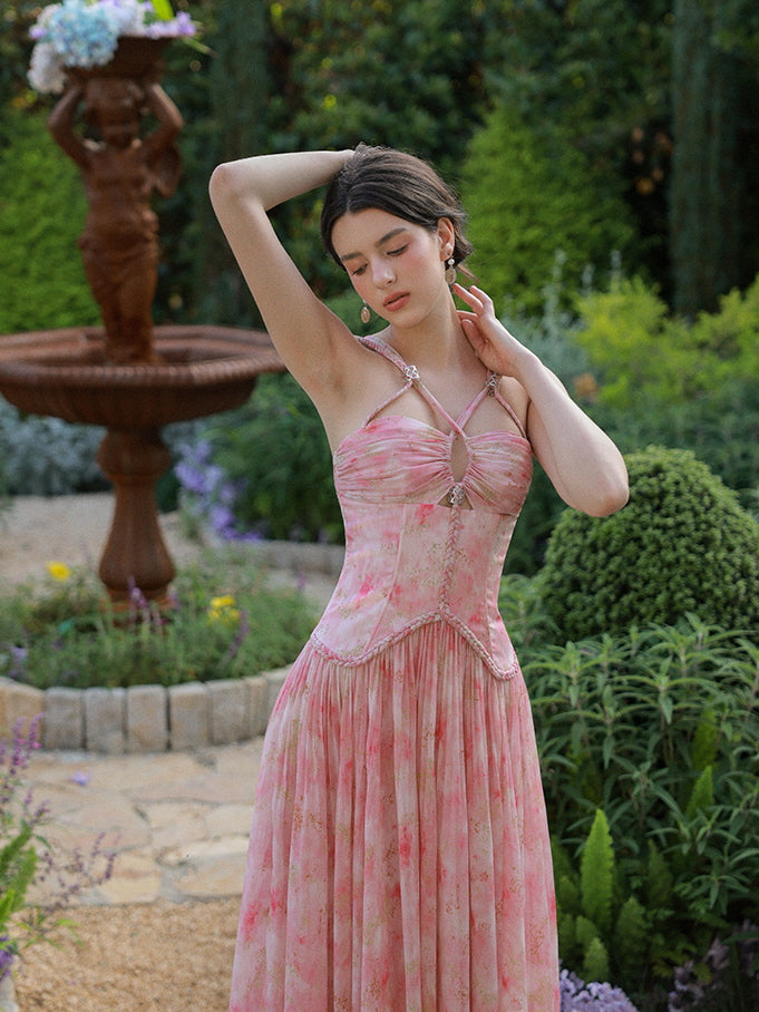 Watercolor Garden Corset Maxi Dress