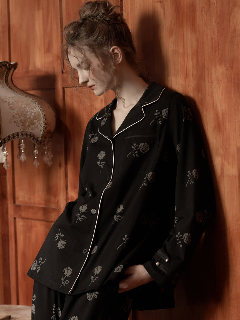 Vintage Rose Embroidered Pajama Set