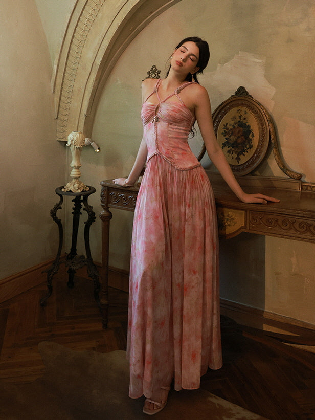 Watercolor Garden Corset Maxi Dress