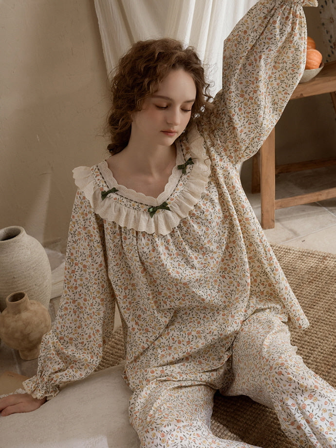 Vintage Floral Ruffle Pajama Set