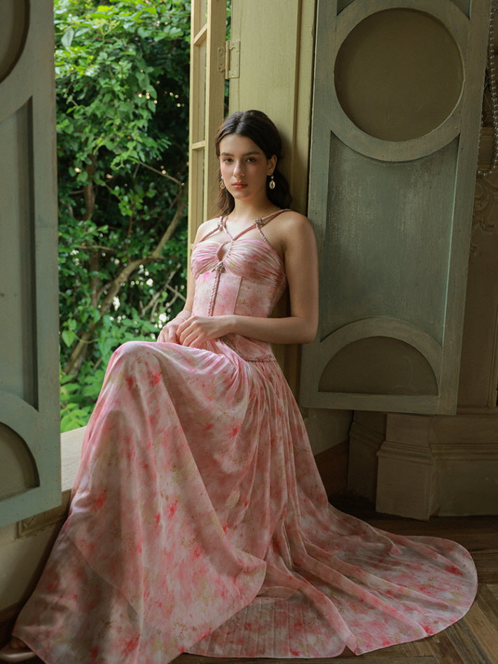 Watercolor Garden Corset Maxi Dress