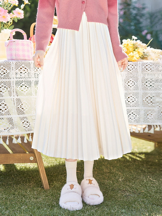 Classic Pleated Autumn White Skirt