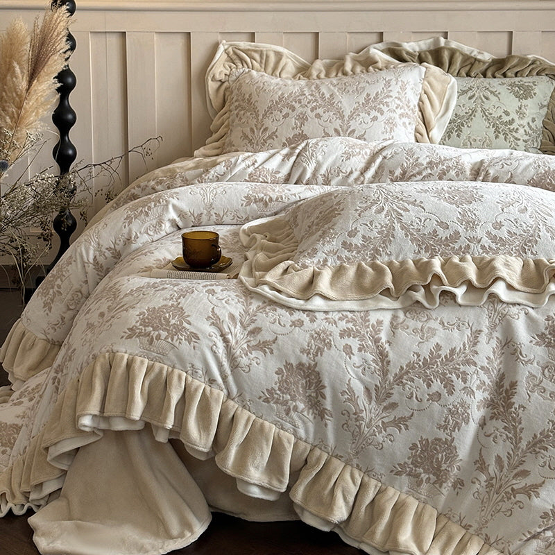 Romantic Velvet Ruffle Duvet Cover Set