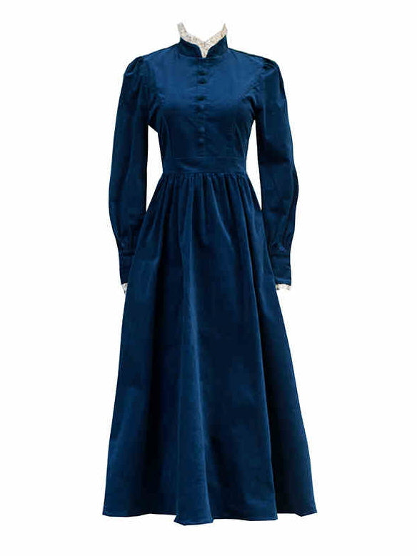 Navy Velvet Victorian Dress