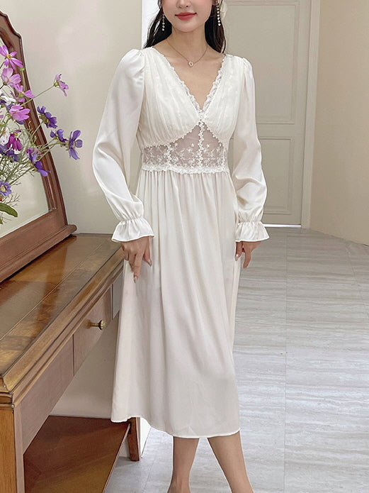 Ethereal Elegance White Lace Nightgown