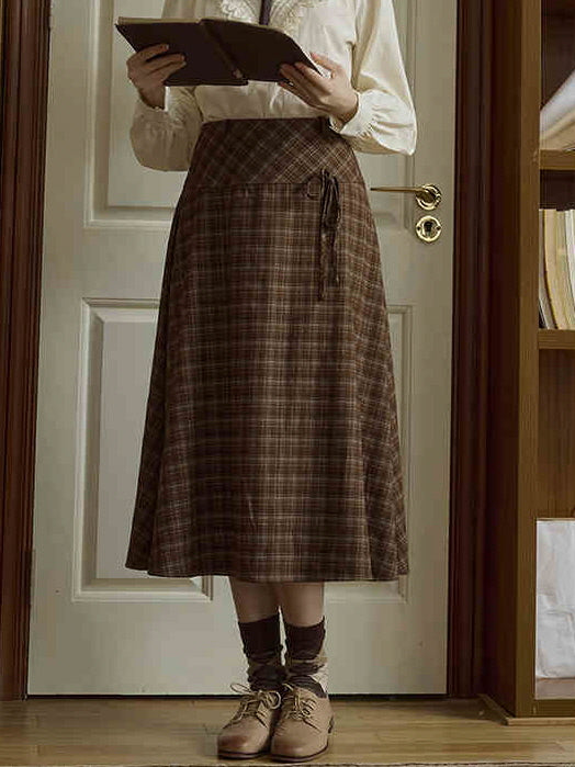 Brown Check Plaid Vintage Wrap Skirt