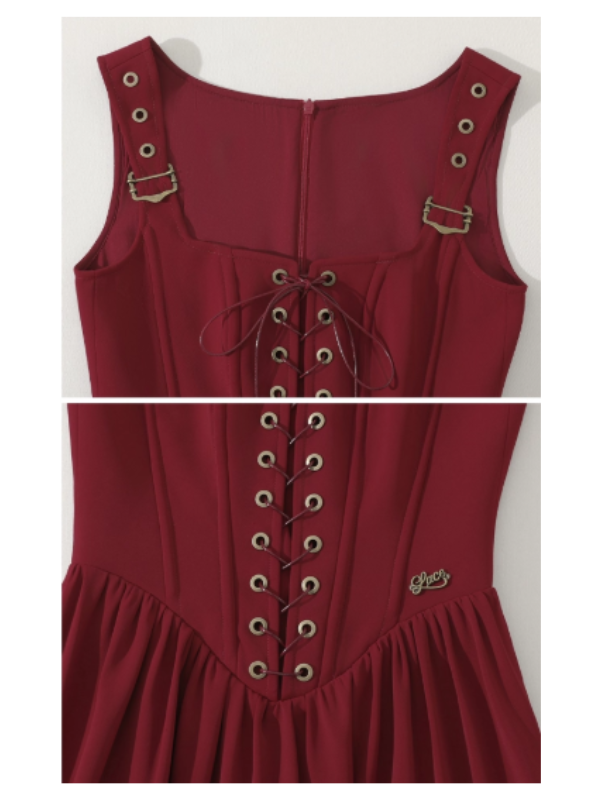 Crimson Fairytale Lace-Up Corset Dress