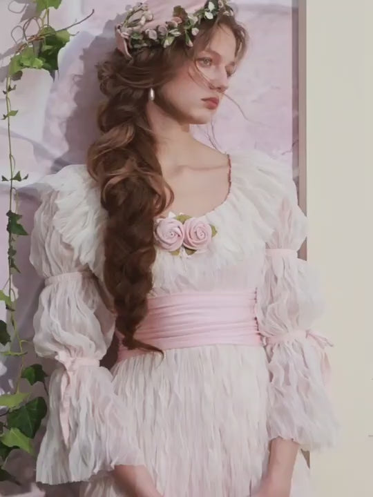 Soft Crinkled Chiffon Rose Dress – fairycore princess vintage